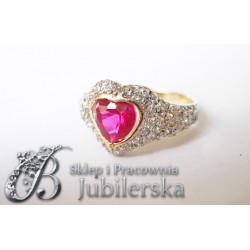 Piękny złoty pierścionek serce z cyrkoniami!! id: 1076